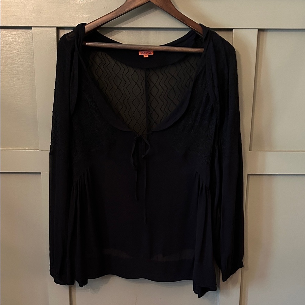 Chan Luu Black Sheer Long Sleeve Blouse